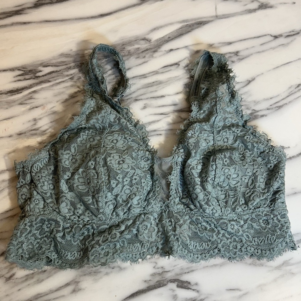 Aerie‎ Lace Floral Bralette Size M Sage Green Fairy Festival Adjustable Bra Top